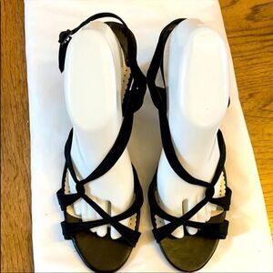 EASY STREET STRAPPY LEATHER/FABRIC SANDALS…